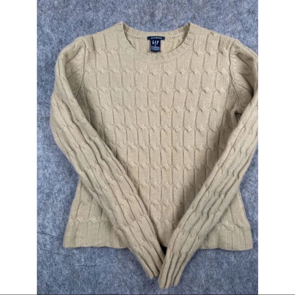 Vintage Gap Sweater Women's‎ Medium Beige Wool Cable-Knit Long Sleeve Pullover